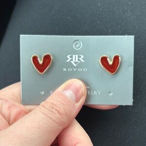 Valentine’s Day Gold-Trimmed Red Heart Earrings